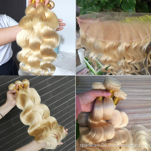 SPARK 613 Blonde Straight Human Hair Weave Bundle Mink Brazilian Cuticle Aligned Human Hair Bundles With Closure